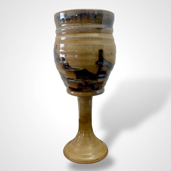 Randy Holbrook Pottery Stoneware Handmade Wine Goblet Chalice Brown Grape Retro - Picture 5 of 7